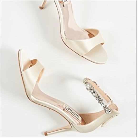 Badgley Mischka | Sindy Ivory Satin Crystal Sandal - Picture 13 of 14